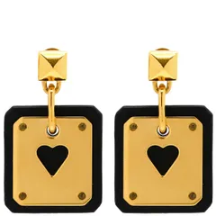 エルメス HERMES ピアス アス・ドゥ・クール ヴォースイフト メタル ブラックXゴールド エースオブハート 黒  Y刻印 【箱】【中古】