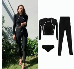 水着 レディース 体型カバー セパレート ラッシュガード 紫外線対策 長袖 女性 女性用 上下3点セット フィットネス水着 フィットネス セット UVカット UV ママ水着 長袖ラッシュガード かわいい  20代 30代 40代xiaoshu33のサムネイル