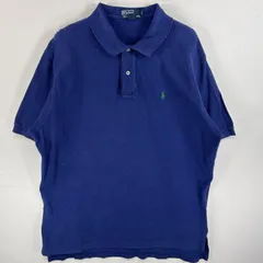 古着 90's/90年代 ポロバイラルフローレン Polo by Ralph Lauren ポロシャツ ワンポイント ロゴ 刺繍 2ボタン 大きいサイズ XL  ブルー 無地 メンズ