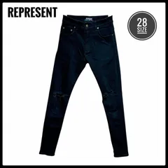 REPRESENT リプレゼント ケミカルウォッシュ スキニーパンツ 28 ブラック ジップフライ 総柄 インポート イタリア産のサムネイル