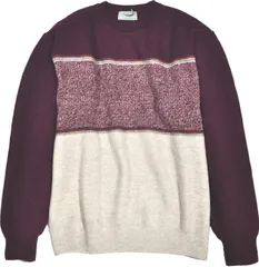 [クロコダイル] 大きいサイズ 毛混 セーター ボーダー ロゴ刺繍   3ワインｘ白