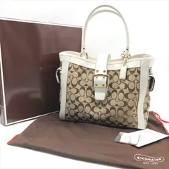 美品 COACH コーチ シグネチャー キャンバス レザー ショルダー トート バッグ ホワイト レディース ブランド カバン a9676