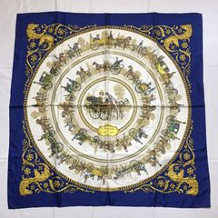 2506-197｜美品｜エルメス カレ 90 スカーフ シルク ネイビー 2506-197｜美品｜エルメス カレ 90 スカーフ シルク ネイビー
