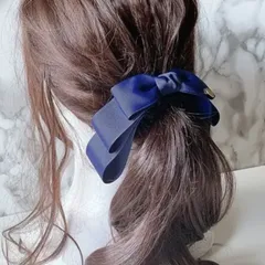 たらりん　リボン　シュシュ ヘアゴム　ヘアアクセサリー　リボンゴム　ネイビー