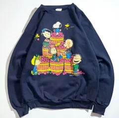 USA製 古着 PEANUTS ピーナッツ スヌーピー キャラクター スウェット ネイビー ヴィンテージ 古着 XL