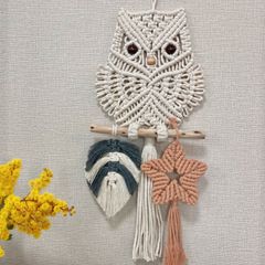 macramé✳︎マクラメ編み 春を感じる幸福のフクロウタペストリー