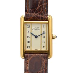 CARTIER カルティエ マストタンク ヴェルメイユ　GP/革 クォーツ レディース腕時計 ヴィンテージ 【中古】【送料無料】