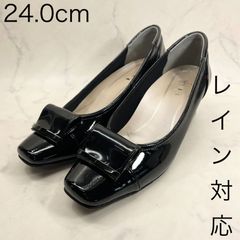 【新品 訳あり】【3E】【レイン対応】リズラフィーネ　スクエアトゥレインパンプス　24.0㎝　ブラックエナメル