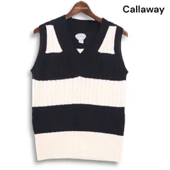 Callaway キャロウェイ ゴルフ 秋冬★ Vネック ニット ベスト ケーブル編み ボーダー ウール ノースリーブ Sz.M レディース