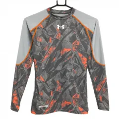 ★SALE価格★【美品】アンダーアーマー ハイネックインナーシャツ グレー×オレンジ 一部カモフラ調 heatgear  メンズ SM(S) ゴルフウェア UNDER ARMOUR