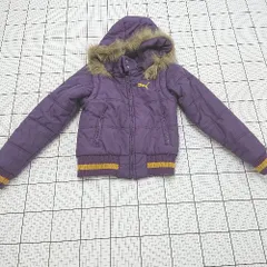 ■ ⊇ PUMA プーマ― ファー付き 長袖 2wayファーダウン ナイロンジャケット サイズM パープル系 レディース E  【1508260028783】