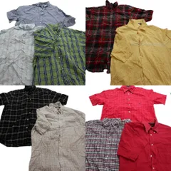 古着卸 まとめ売り ノーティカ NAUTICA 半袖シャツ 10枚セット (メンズ Ｌ /XL ) ストライプ タータン  ボタンダウン 中古 古着 NA2942