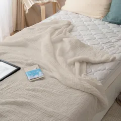 【特価商品】オールシーズン コットン ひざかけ 綿100％ ブランケット 140x190cm 冷房対策 シングル 快適 ６重 寝具 ガーゼケット (モカベージュ) ふとんのふっとんだ
