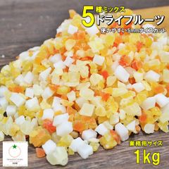 5種ミックスドライフルーツ 業務用サイズ 1kg　パイン、マンゴ、ココナッツ、メロン、パパイヤの5種類 トッピングに最適5mmカット ポイント利用