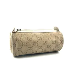 GUCCI グッチ　GG柄　スエードレザー　筒形ポーチ　ベージュ　イタリア製　刻印あり　レディース