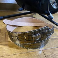 革ギターストラップ　超貴重！完全別注メタリッククロコ型押し　ゴールド系　日本製