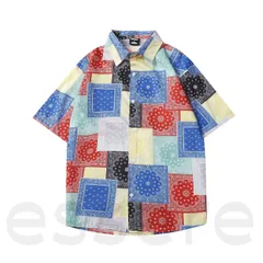 トップス カーディガン メンズ レディース 半袖シャツ 印刷 アロハシャツ 4つのサイズが選択可 M-3Lサイズ カップル リラックス ゆったり 夏 男女兼用 イエロー レッド ブルー