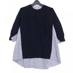 【売り尽くし】 サカイ トップス レディース ストライプ ブラウス ニット 異素材 七分袖 アパレル 服 3サイズ Sacai ネイビー 紺 ブルー 青    美品【中古品】