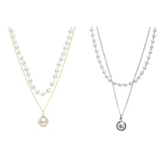 [ドナリー] 真珠 パール あずきチェーン ネックレス チョーカー レディース (ゴールド シルバー / 2本セット) [ゴールド シルバー / 2本セット]