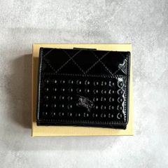 【未使用保管/希少品】 BURBRRY バーバリー / スタッズコンパクトウォレット 二つ折り財布 パテントレザー キルティング ブラック