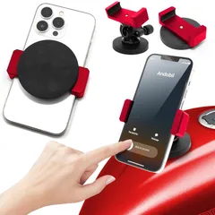 スタンド スマホ 対応 マウント セット クイックホールド 自転車 振動吸収 両側引き型 携帯ホルダー 360度回転 超強力 (レッド) バイク用スマホホルダー スマホホルダー バイク