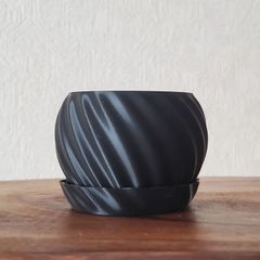 3Dプリンタ鉢　植物鉢　プラ鉢　浅鉢　受け皿つき　ブラック　ホワイト　さくら（ピンク）