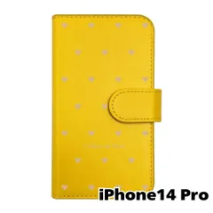 【新品未使用】 iPhone14 Pro 手帳型スマホ ケース ハート柄 (カバー色イエロー×ベージュ柄) ドット シンプル おしゃれ カード収納 PUレザー flip2-ip14pro-ye-20079
