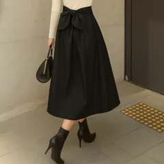 ウエスト後ろリボン フレアスカート レディース 秋冬 体型カバー ハイウエスト ロングスカート ミモレ丈 ブラック Aライン きれいめ カジュアル 大人可愛い 上品 通勤 通学 無地 シンプル ナチュラル 脚長効果 低身長 高身長 春秋 [1178]