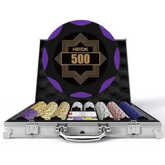 HEITOK ポーカーチップ 500枚 カジノ 14g クレイポーカーセット ナンバー付き アルミケースセット テキサスホールデム対応 ダイス5個・トランプ2組付き 1