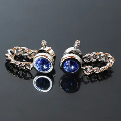 鎌倉カフス工房　チェーン付サファイアスワロフスキーカフスボタン（カフリンクス） ギフト・プレゼントにもおすすめ