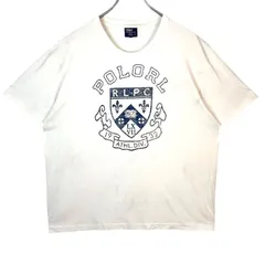 90s00sポロバイラルフローレンPolo by Ralph Lauren半袖Tシャツフロントプリント白ホワイト紺ネイビーy2kアメカジグランパコアクラックプリントグランジシンプルvintageヴィンテージ50702