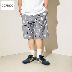 新品 CORISCO コリスコ 総柄 プリント ショートパンツ ミニ裏毛 スウェット ハーフパンツ 短パン  スウェットショーツ スウェットパンツ メンズ ユニセックス アニマル 動物 犬 いぬ プリント M L LL XL 13.イヌ 621911
