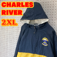 【ヴィンテージ】CHARLES RIVER　チャールズリバー　90'S　ナイロパーカージャケット　刺繍ロゴ　2XL　US古着　MTJK2310-150