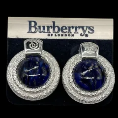 希少 美品 Burberrys バーバリー ラピスラズリ 色石 シルバー ブルー ストーン コンビ イヤリング 耳飾り 大ぶり ヴィンテージ vintage オールド old