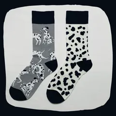 ダルメシアンとダルメシアン柄 クルーソックス #102　左右非対称
