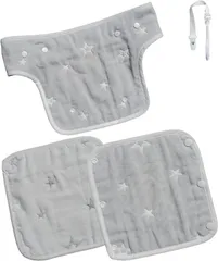 Ａｓｗａｙ　ＳＴＥＲＬＩｎＧ Asway STERLInG 保育のプロ推奨 抱っこ紐用よだれカバー 6重ガーゼ 綿100%(グレー星 柄胸当て付き3枚セット)