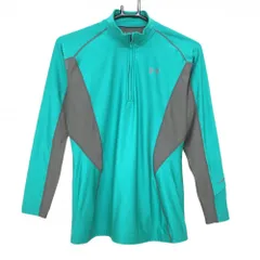 【美品】アンダーアーマー 長袖ハイネックシャツ グリーン×グレー ハーフジップ ストレッチ  レディース M ゴルフウェア UNDER ARMOUR