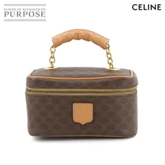 新品同様 セリーヌ CELINE マカダム柄 バニティ ハンド バッグ PVC レザー ブラウン ゴールド 金具 ヴィンテージ 90277002