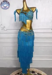 新品 未使用 新作 ターコイズ フリンジ ベリーダンス セットアップ