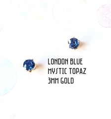 【宝石質】【3mmゴールド】ロンドンブルーミスティックトパーズの１粒ピアス