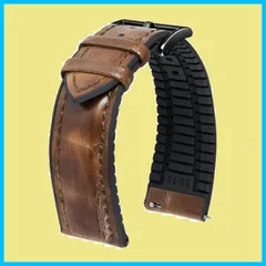 【特価セール】内側シリコン製 ワニ革模様ウォッチバンド 通気性 レザー腕時計バンド 交換ベルト クイックリリース 男女兼用 革時計ベルト 20mm（ライトブラウン/ブラック [BINLUN] バックル）