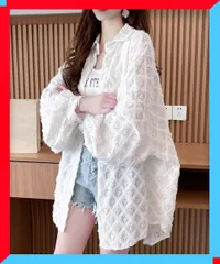 新品 ハートジャガード シャツカーディガン レディース 春夏秋 オーバーサイズ 体型カバー ライトアウター 無地 【送料無料】