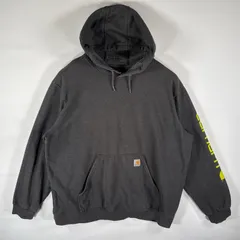 古着 カーハート Carhartt パーカー スウェット 袖ロゴプリント プルオーバー ワンポイントロゴ 大きいサイズ XXL  ダークグレー メンズ