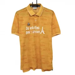 ★値下げ★【美品】ルコック 半袖ポロシャツ オレンジ 英字総柄 かすれプリント メンズ L ゴルフウェア le coq sportif