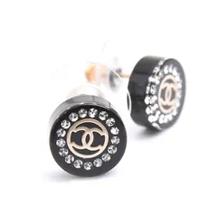 シャネル ピアス レディース ココマーク ラウンド ドラム型 クリアストーン ブラック レジン プラスチック CHANEL 17A 中古