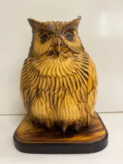 木製フクロウの彫刻オブジェ①★木彫りのふくろう置物★OWL★小泉順子さん製作 木製フクロウの彫刻オブジェ①☆木彫りのふくろう置物☆OWL