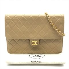 良品 CHANEL シャネル ココマーク マトラッセ ラムスキン チェーン ショルダー バッグ ベージュ プッシュロック レディース k5821