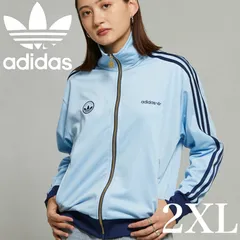 新品レディース2XL/メンズM⭐️adidas トラックジャケット/ジャージ バッジ刺繍トレファイル ブルー×ネイビー