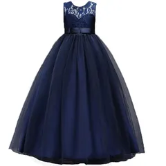 【新品】 (フォーペンド キッズドレス FP-0034 女の子 フォーマルワンピース 発表会 結婚式 パーティー 子供服 ドレス ロング 120 130 140 150 160cm (サイズ140cm, ネイビー)