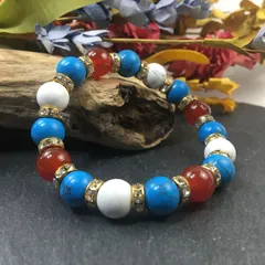 赤瑪瑙×ハウライト×ターコイズ パワーストーンブレス 10mm（ゴールド）メンズ・レディース　男性・女性　数珠ブレス　開運 [17] 